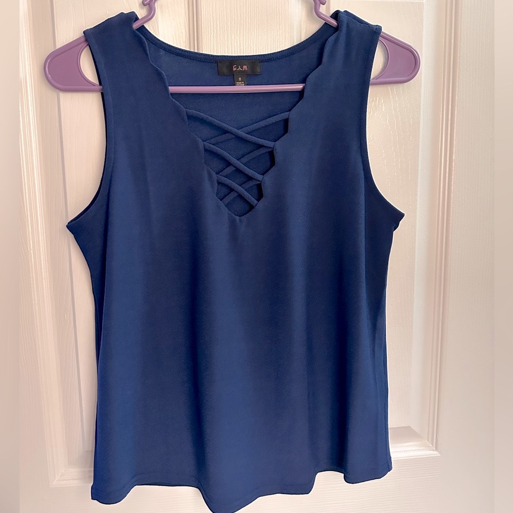 Navy blue scalloped blouse top